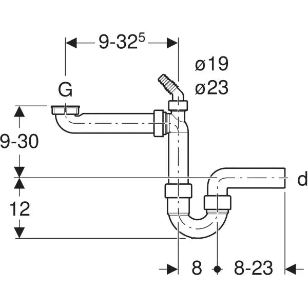 Geberit P-trap for kitchen sink with angled hose